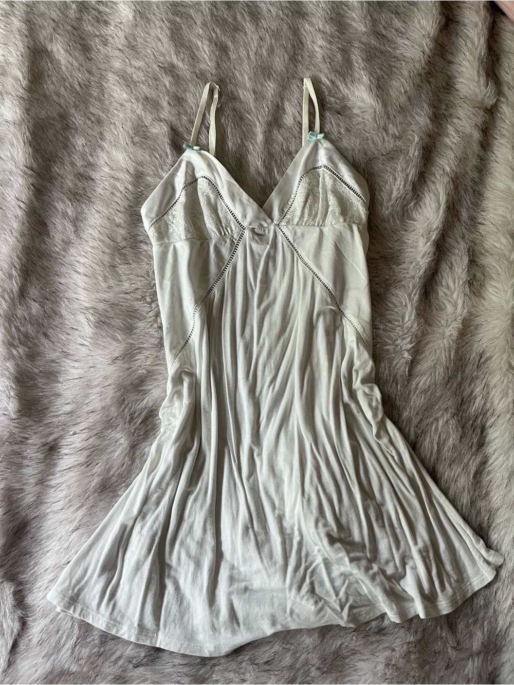Betsey Johnson White Lace-Trim Slip Dress